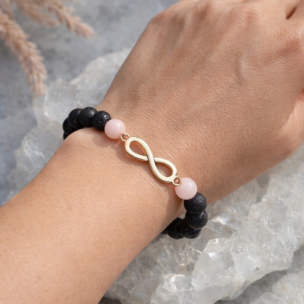 Kunzite Lava Stone Bracelet Infinity Charm Boho Witchy Apothecary Jewelry